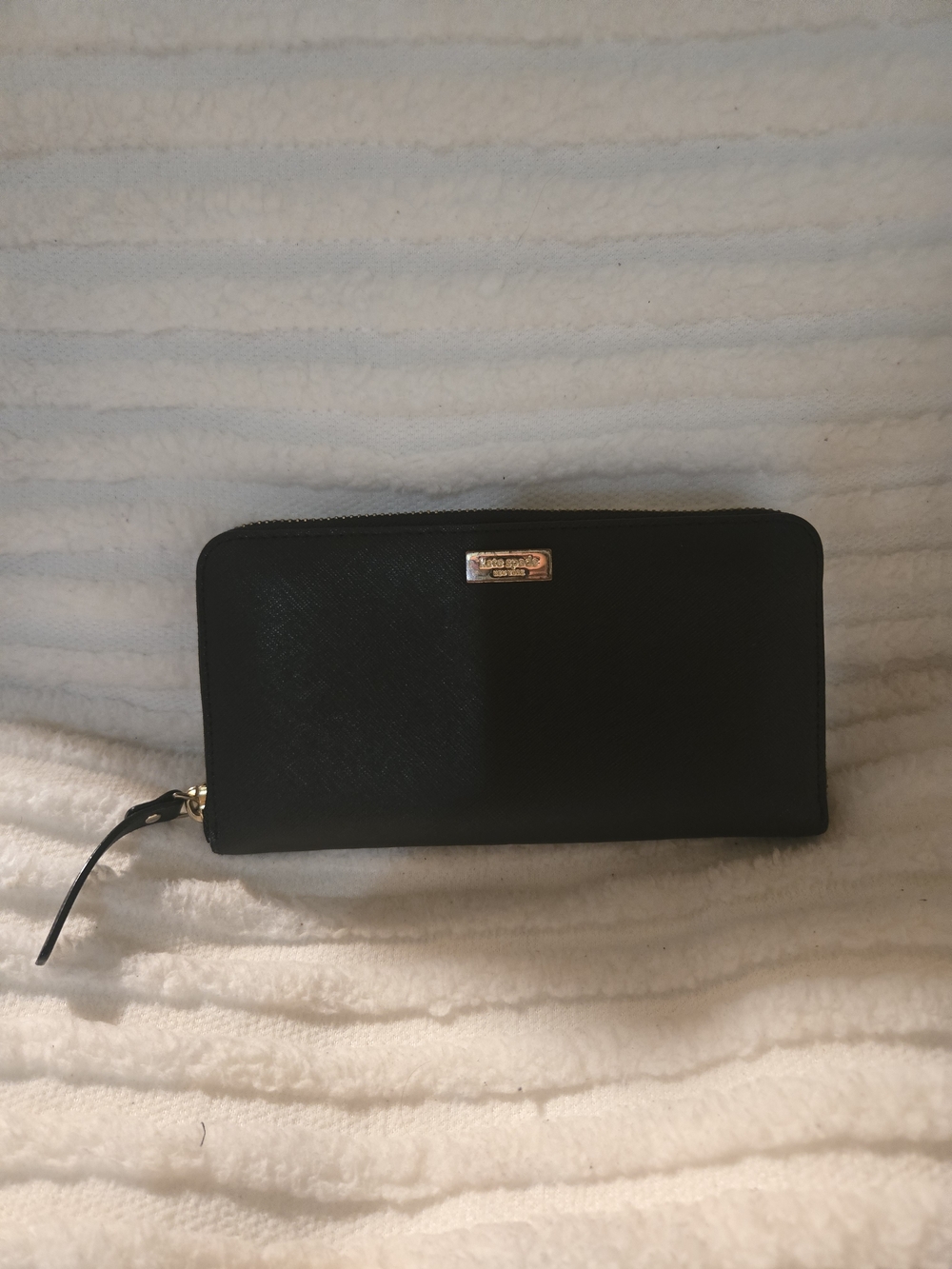 kate spade Black Zip-Around Wallet with Gold Logo